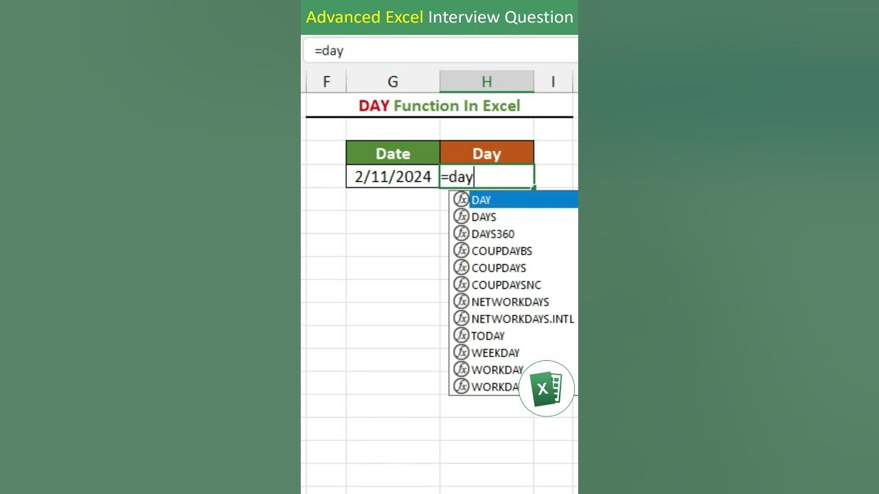 Day function in excel day formula in excel excel interview