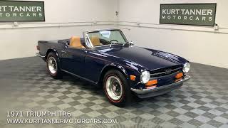 1971 TRIUMPH TR6 CONVERTIBLE. SUPERB ROYAL BLUE WITH TAN INTERIOR, BLACK TOP AND TOP BOOT.