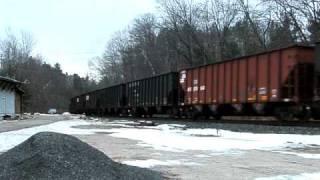 Empty Bow coal train at Wachusett with a NS GE shooting flames out the stack!