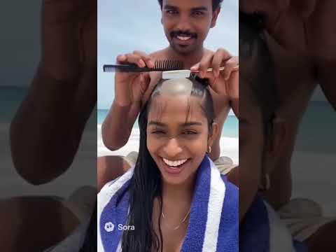 Husband Shaves Wife S Head At A Beach Headshave Indian Woman Bald Baldisbeautiful Headshave