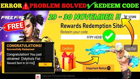 FREE FIRE REDEEM CODE TODAY 29 NOVEMBER REDEEM CODE FREE FIRE | FF REDEEM CODE TODAY 29 NOVEMBER