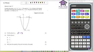 Quadratic problem solved using Casio Fx CG50 IB A and I maths