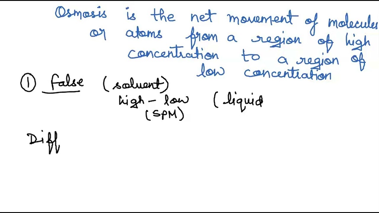 Osmosis is the net movement of molecules or atoms from a region of high concentration to a region o…