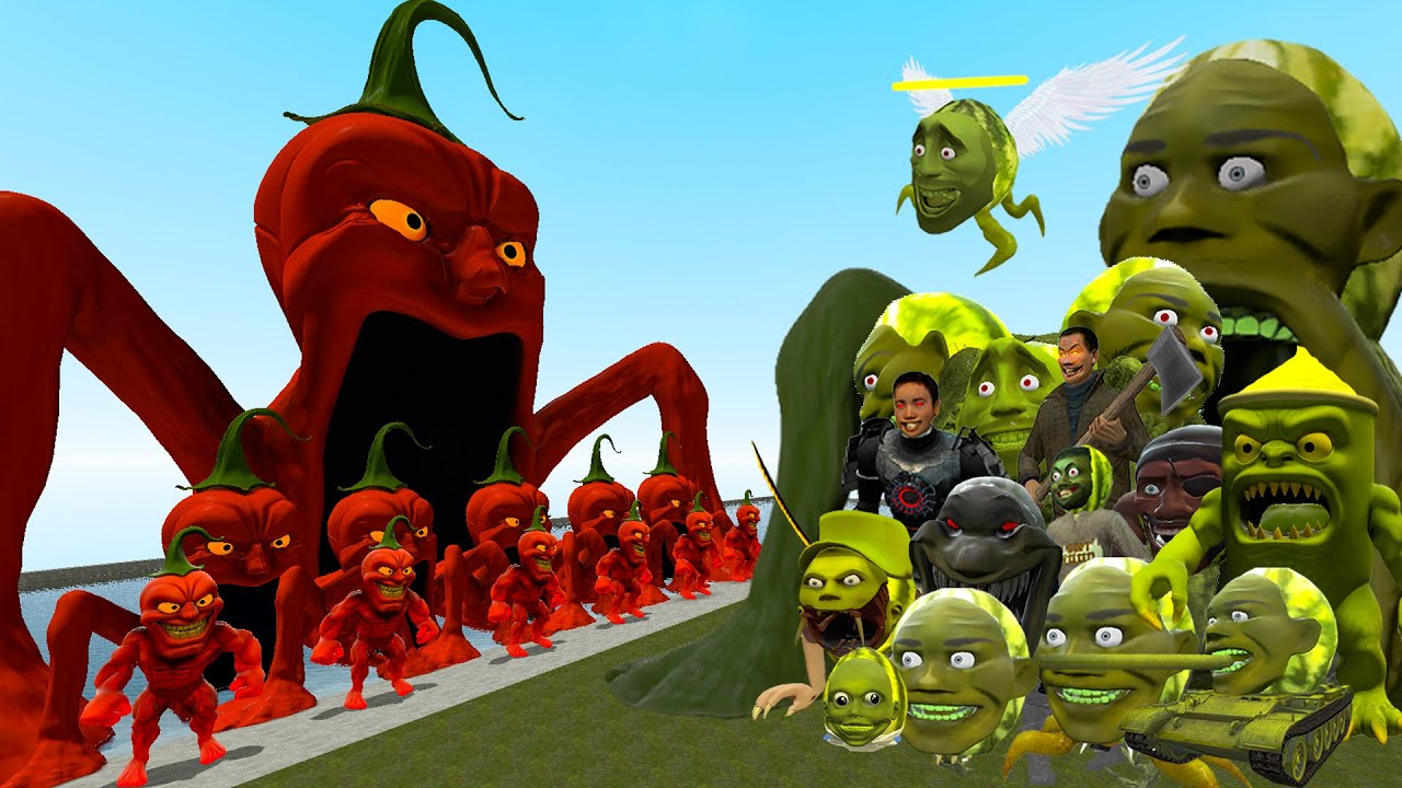 NEW MUSCLE PEPPER SEA EATER VS ALL LIN GANG MELON FAMILY MONSTERS In Garry's Mod!