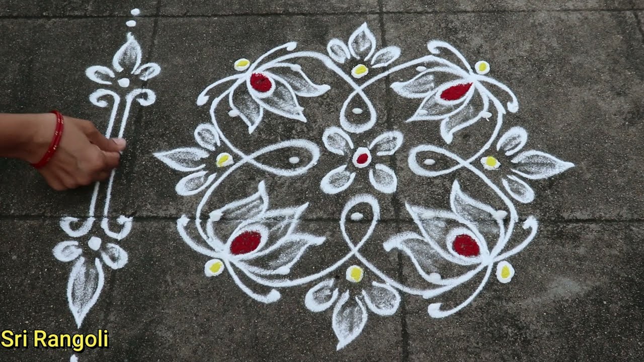 2 min Rangoli Designs🌻 5x3 dots Small Muggulu 🌻Friday Rangoli Designs🌻Side Border Rangoli Design