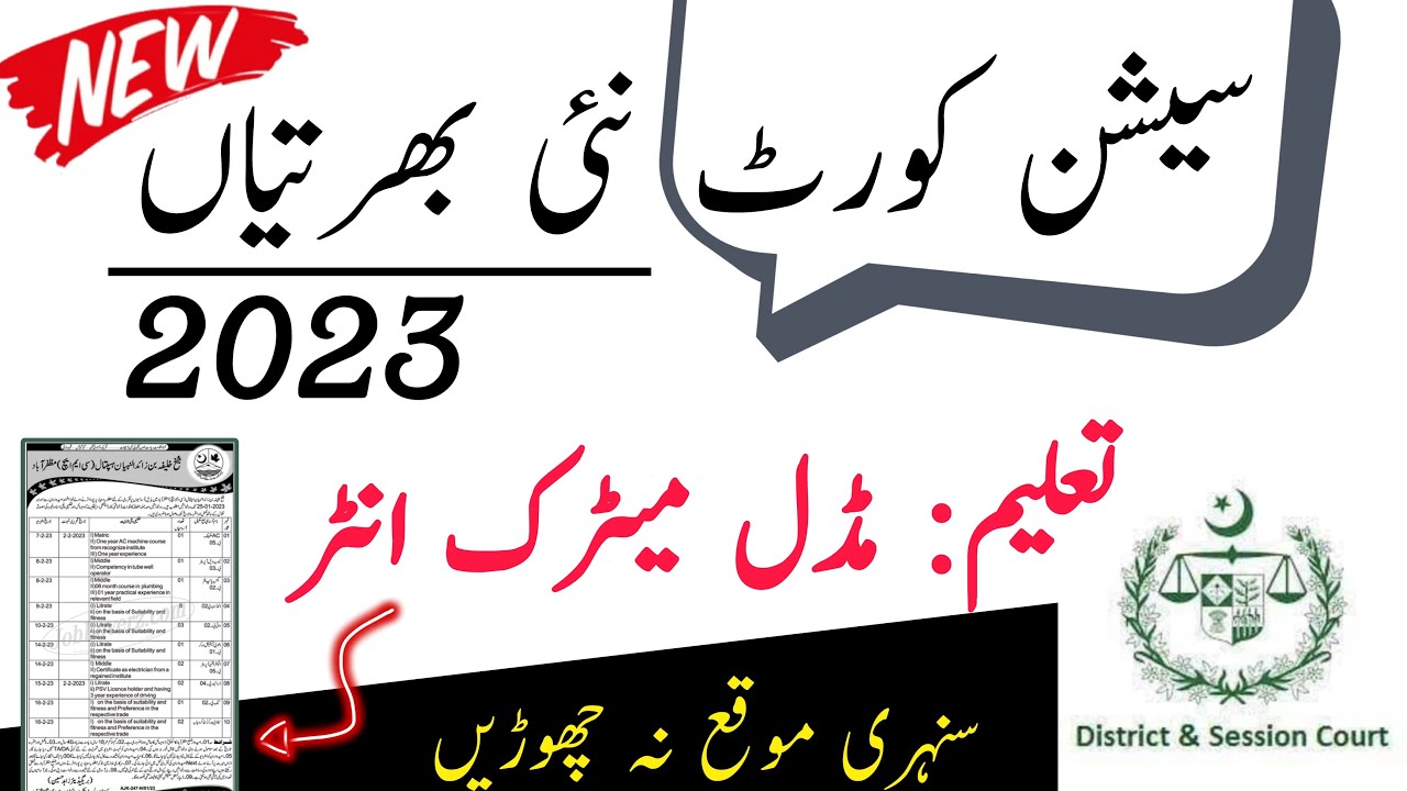 District and Session Court Jobs 2023 for Matric Base| New High Court Jobs 2023| New Jobs 2023