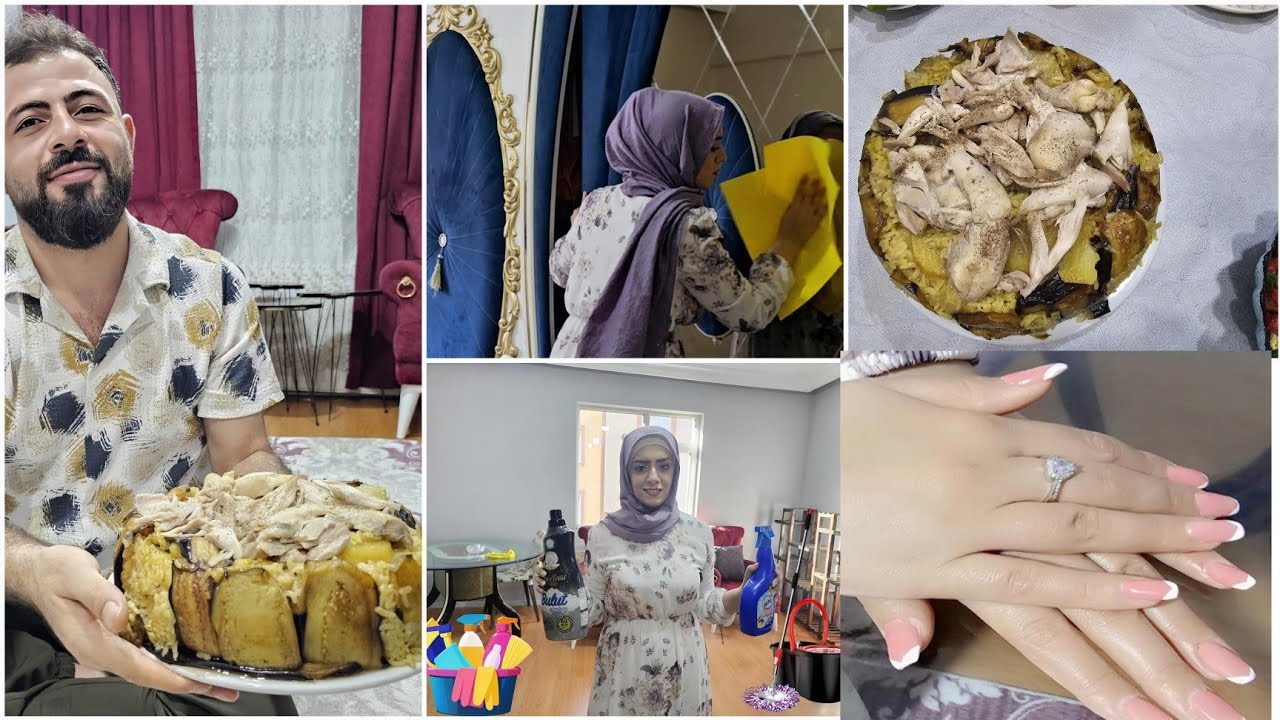 روتين تنظيف البيت 🪣🧹) طبخت مقلوبه )سويت (اظافر جل)