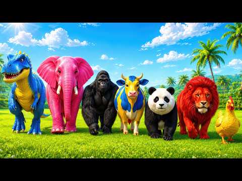 Long Slide Game with Cow Elephant Gorilla Hippopotamus Tiger 3d Animal Game Funny 3d Animals
