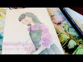 下絵から完成まで＊透明水彩　作業動画（ASMR風）
