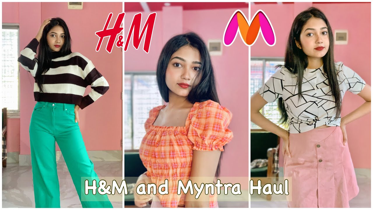 H&M and Myntra Haul 🛍Try on haul,Wide leg jeans, skirts, puffed sleeve tops detailed review