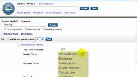 PsycInfo (EBSCOHost 2.0) - Using the Thesaurus