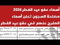 أسماء عفو عيد الفطر 2026 مصلحة السجون تعلن كشوف أسماء المفرج عنهم في عفو عيد الفطر 2026