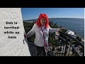Terrified wife climbs 104 feet high, and 129 steps at St. Simons Island, Georgia.