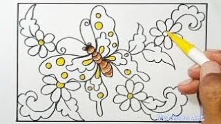 Menggambar Motif Batik Flora Dan Fauna Kupu-kupu Yang Mudah