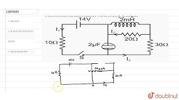 In the circuit shown, the switch is closed at `t=0`, the currents `I_1, I_2 ` and `I_3` are