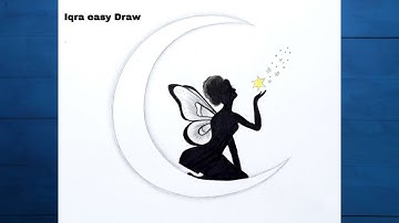 A Beautiful Fairy Sitting on the Moon | How to Draw a Fairy Sitting on Moon | Fairy Drawing easy