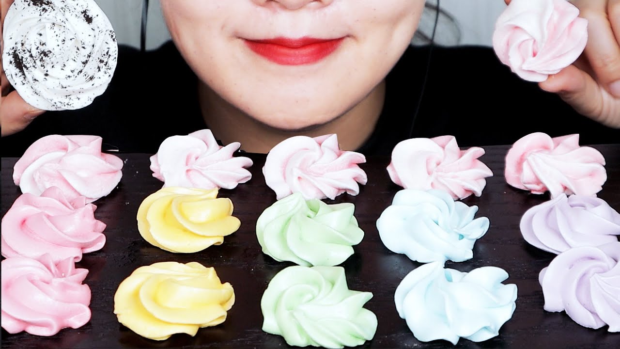 ASMR Eating meringue cookie🌸꽃머랭쿠키 이팅사운드, 머랭쿠키 먹방, 사각사각 눈 먹는 느낌 머랭쿠키 ️🧡💛