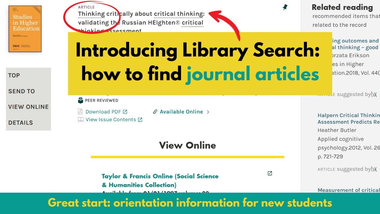 Finding journal articles: Catalogue search guide