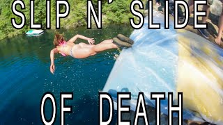 SLIP N SLIDE OFF CLIFF + TRAMPOLINE PARTY (4K)