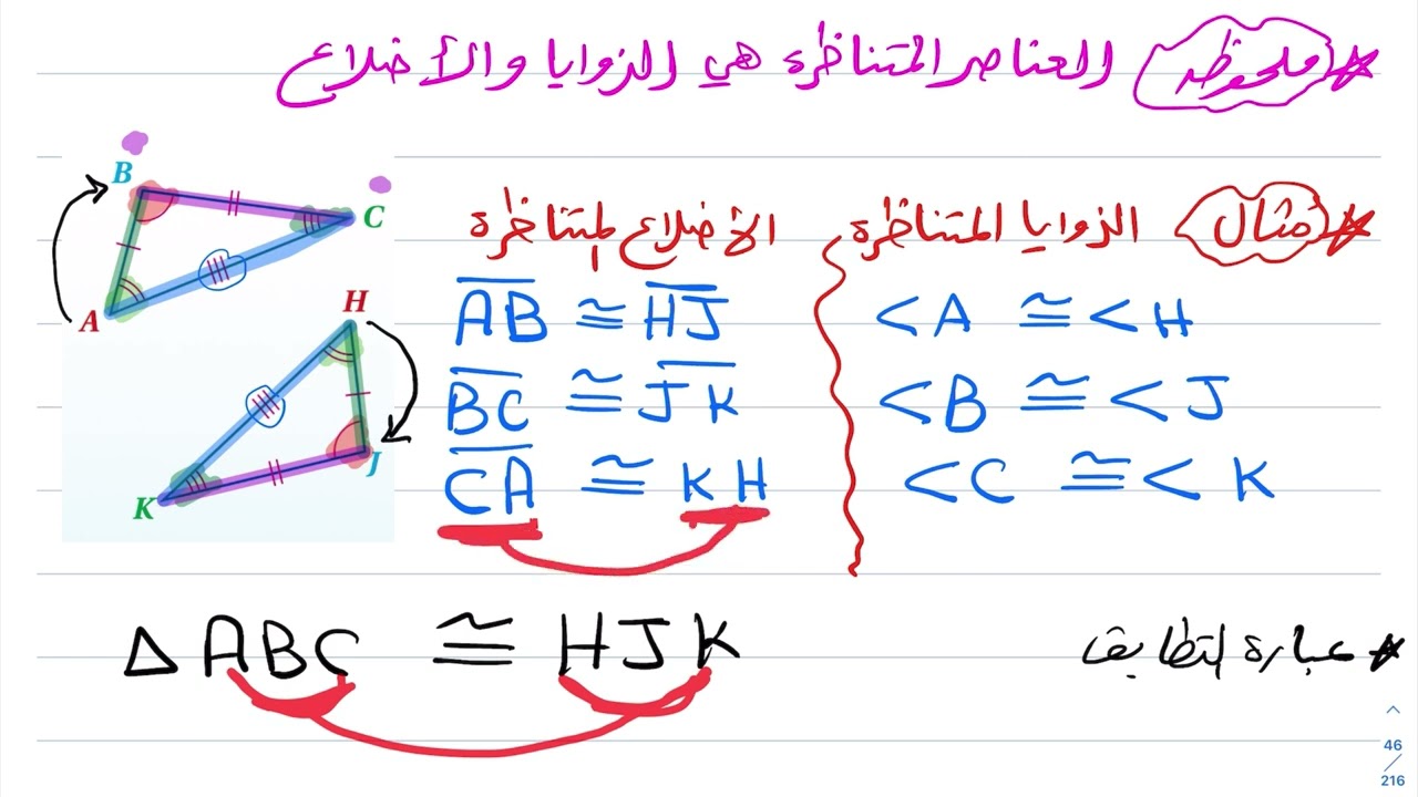 شرح درس المثلثات المتطابقة رياضيات أول ثانوي 1444
