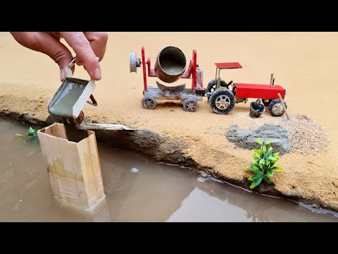 diy tractor making science project ||  concrete bridge |cow miniature | how to make slime