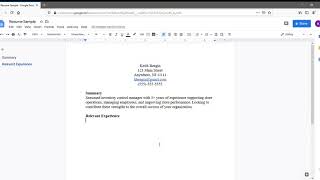 Formatting a Resume Using Google Docs with Keith