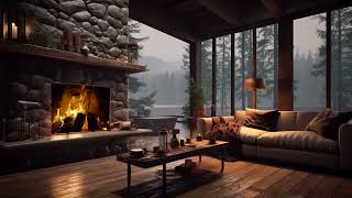 Cozy Cabin Ambience, Rain and Cracling Fireplace Sounds for Sleeping