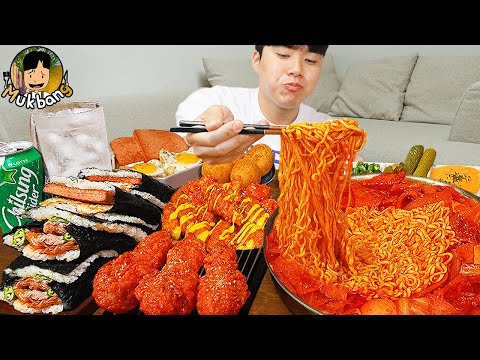 ASMR MUKBANG RICE CAKE Tteokbokki Fire Noodles Gimbap Spam Recipe Eating