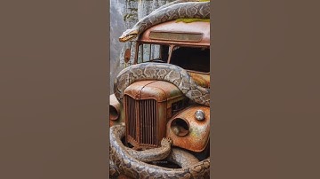 Rare discovery of python circling a bus in the Amazon forest #ai #python #jungle #rare