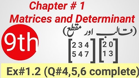 class 9 Maths Exercise 1.2 Q#4,5,6|Matrices and Determinant|मैट्रिक्स और निर्धारक