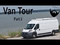 Van Tour Part 3 - The Roof Deck, Skylight hatch, Map table, Shower System, Solar, Storage Tubes