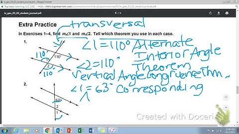 Geometry Lesson 3.2 part 1 Parallel Lines with transversal