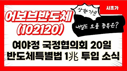 어보브반도체(102120) 여야정 국정협의회 20일 첫 회의 반도체특별법 논의 AI 반도체 생태계 구축에 1兆 투입 소식 시초가 공략예정주