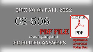 CS506 Quiz 3 2022 || cs506 Today quiz PDF file || 27 jan 2023 || cs506 quiz 2 2023