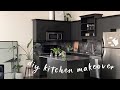 DIY MODERN BLACK KITCHEN | stone contact paper & painting cabinets