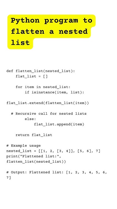 Python program to flatten a nested list #pythoninterviewquestions # ...