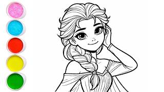 Cute Elsa Frozen Drawing for kids, Painting &amp; Coloring for kids, Toddlers | Let's Draw Together