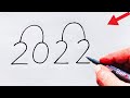 Love Birds Drawing Easy | How to Turn 2022 Into Cute Love Birds | Numbers Drawing 2022