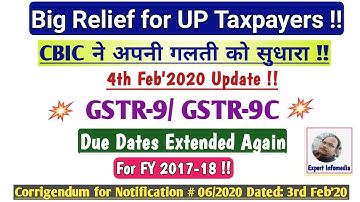 CBIC ने अपनी गलती को सुधारा ! GSTR-9 & GSTR-9C Due Date Extended again for Uttar Pradesh- FY 2017-18