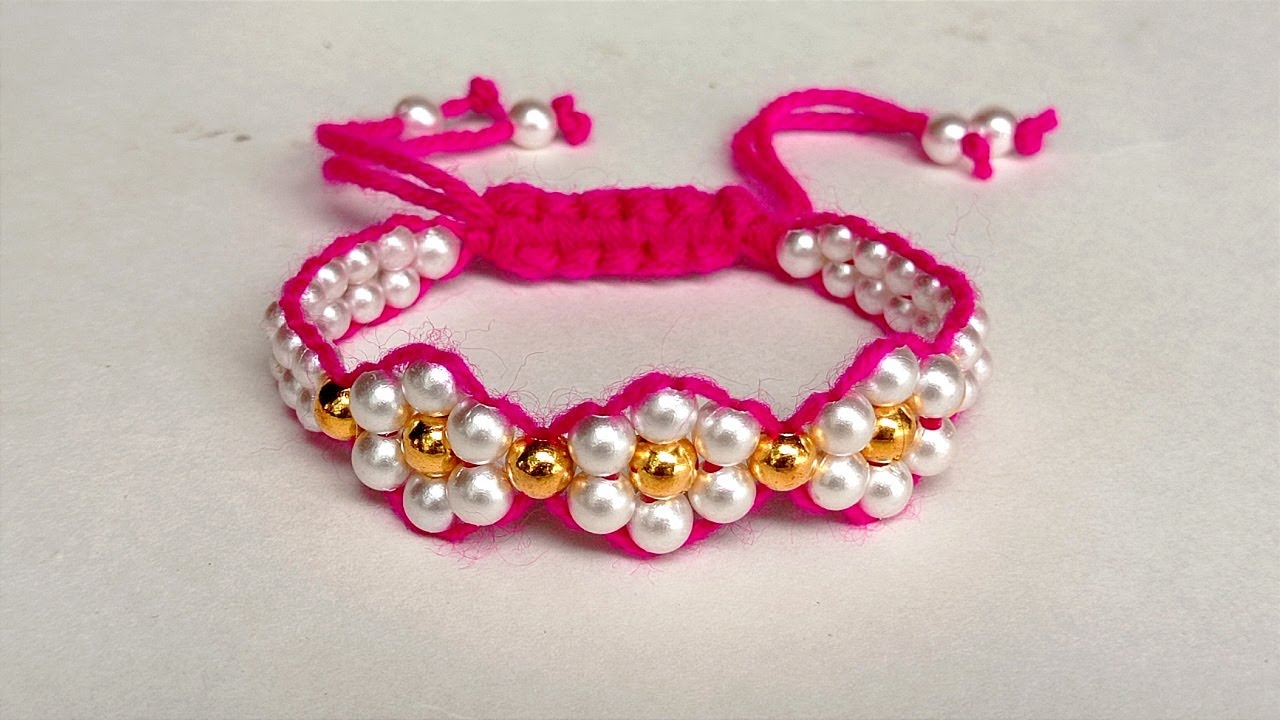 Beautiful pearls flower bracelet making at home || how to make bracelet ...