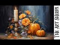 How to draw and paint Autumn Pumpkin Still life 🌟🎨 Acrylics for beginners: Paint Night at Home