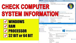 How to check Computer System Information | Windows 7/8/10, Processor i3/i5/i7, RAM, 32 Bit or 64 Bit