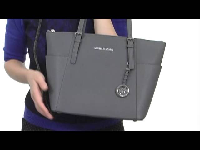 Michael Michael Kors Women's Jet Set Large Top-Zip Leather Tote - Black/Silver