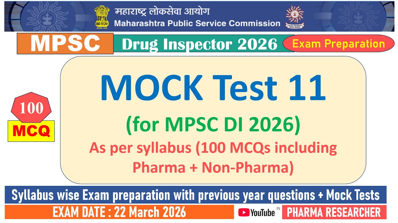 Mock test 11 for MPSC DI 2026 Exam Preparation as per syllabus #mpsc #druginspector #mocktest
