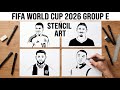4 Football Stars Drawing | Realistic Marker Pen & Stencil Art Portraits | Group E