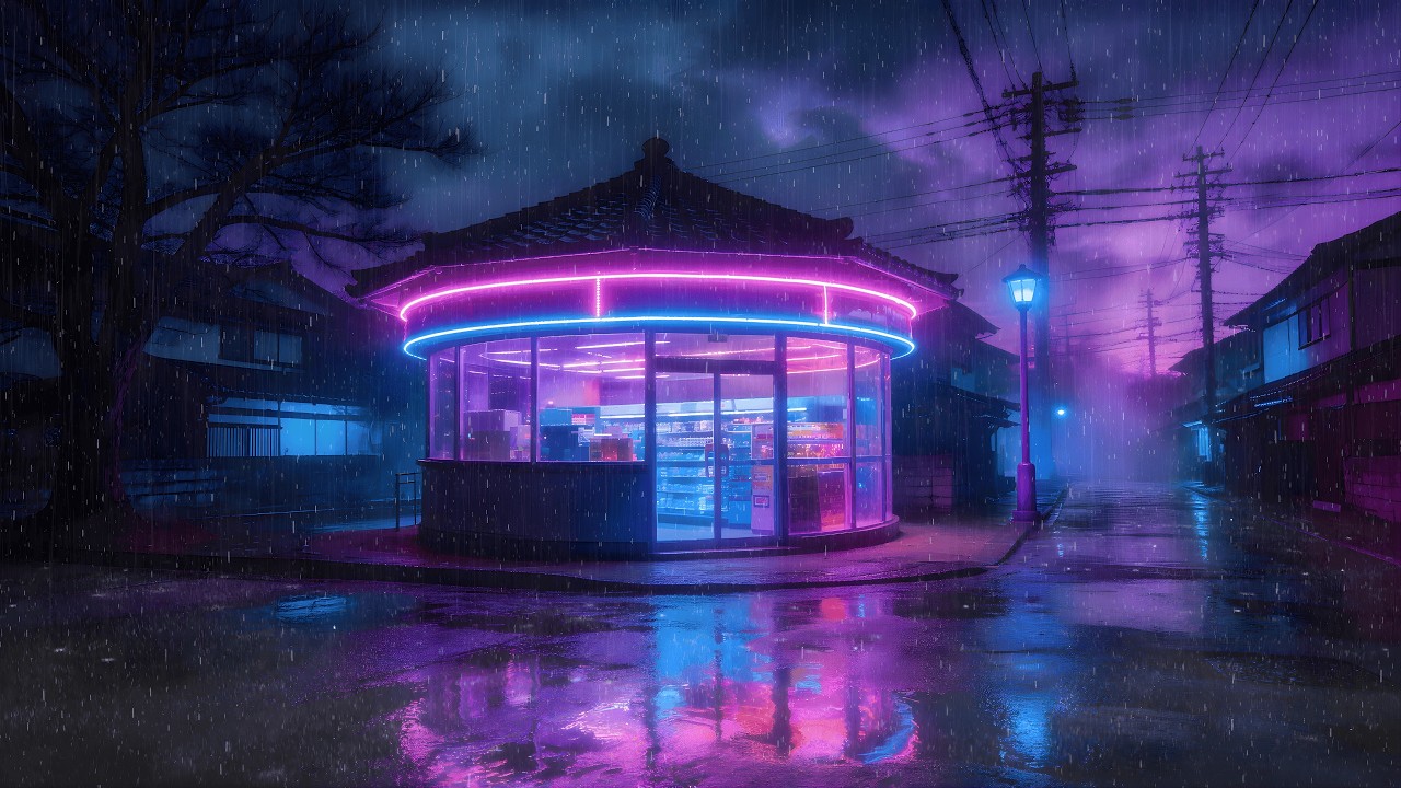 Lofi Rainy Nights 🌧️ – Eerie Purple Skies over Quiet Streets for Anxiety Relief | 4K