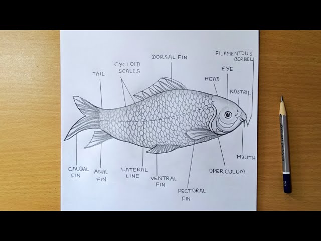 rohu fish drawing, how to draw a fish