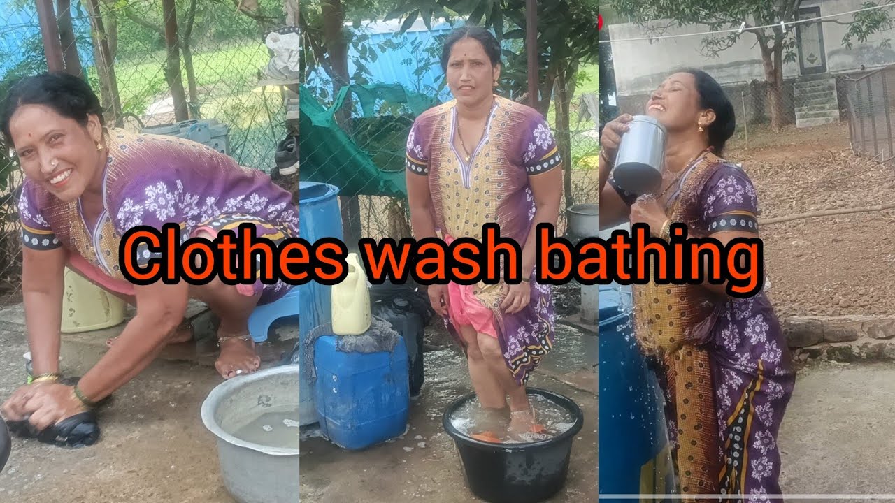 New vlog Desi lady 😊 clothes wash with bathing 💦🥰