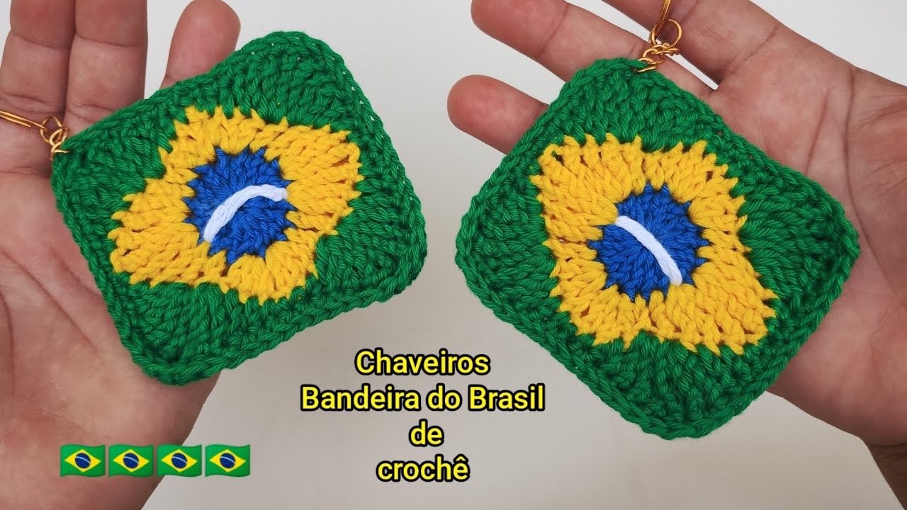 Chaveiros Bandeira do Brasil de crochê/ crochet keychain 