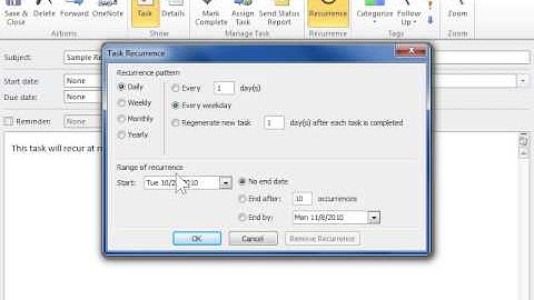 Outlook 2010 Create a Task that Recurs at Regular Intervals